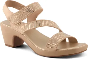PATRIZIA Women's YADIEL Hook and Loop Sandals – Low Block Heel with Asymmetrical Crystal-Strap Design