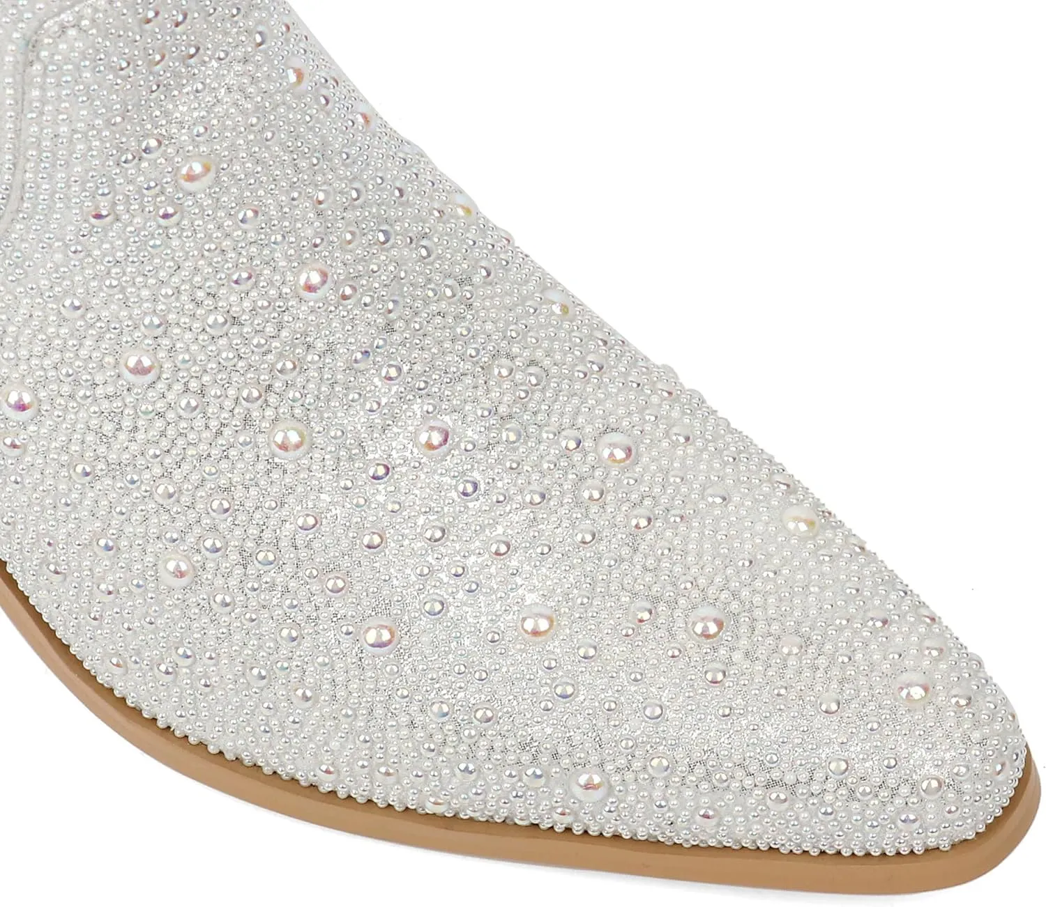 Pearl Wedding Cowgirl Boots Womens Sparkly Rhinestone Cowboy Ankle Boots Chunky Stacked Heel Western Booties