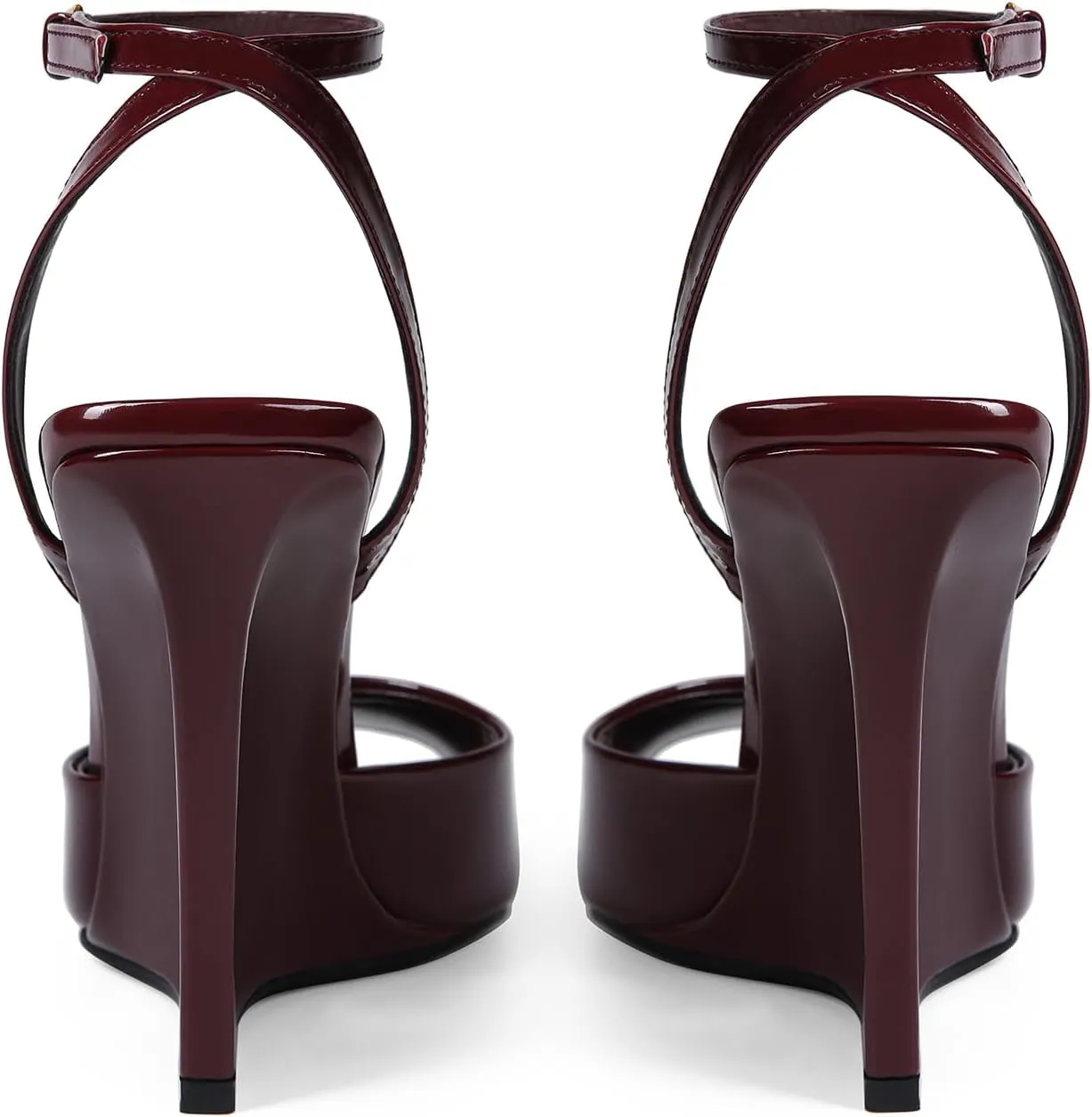 Peep Toe Wedges Sandals for Women Square Open Toe Buckle Ankle Strap Wedge Heels Patent Leather Slip-on Slingback Pumps Sexy Dressy Summer Shoes