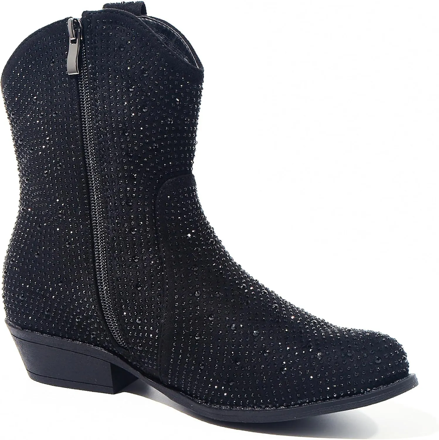 PEPPEP Western Cowgirl Cowboy Ankle Boots for Women or Ladies, Mid Calf, Vegan Leather Embroidered Upper, Low Heel, Fashionable Pointed-toe, Well Made