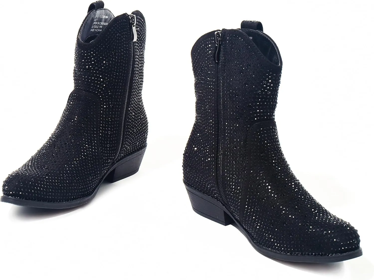 PEPPEP Western Cowgirl Cowboy Ankle Boots for Women or Ladies, Mid Calf, Vegan Leather Embroidered Upper, Low Heel, Fashionable Pointed-toe, Well Made