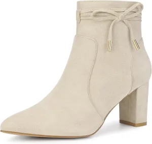 Perphy Bow Tie Booties Ankle Boots Pointed Toe Block Heel Boots for Women