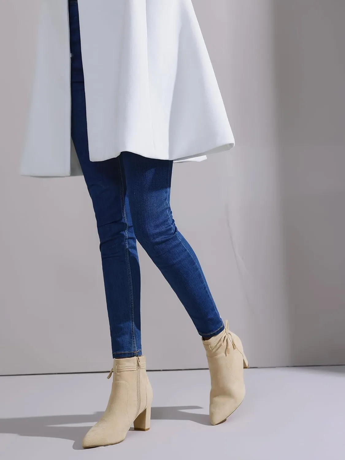 Perphy Bow Tie Booties Ankle Boots Pointed Toe Block Heel Boots for Women