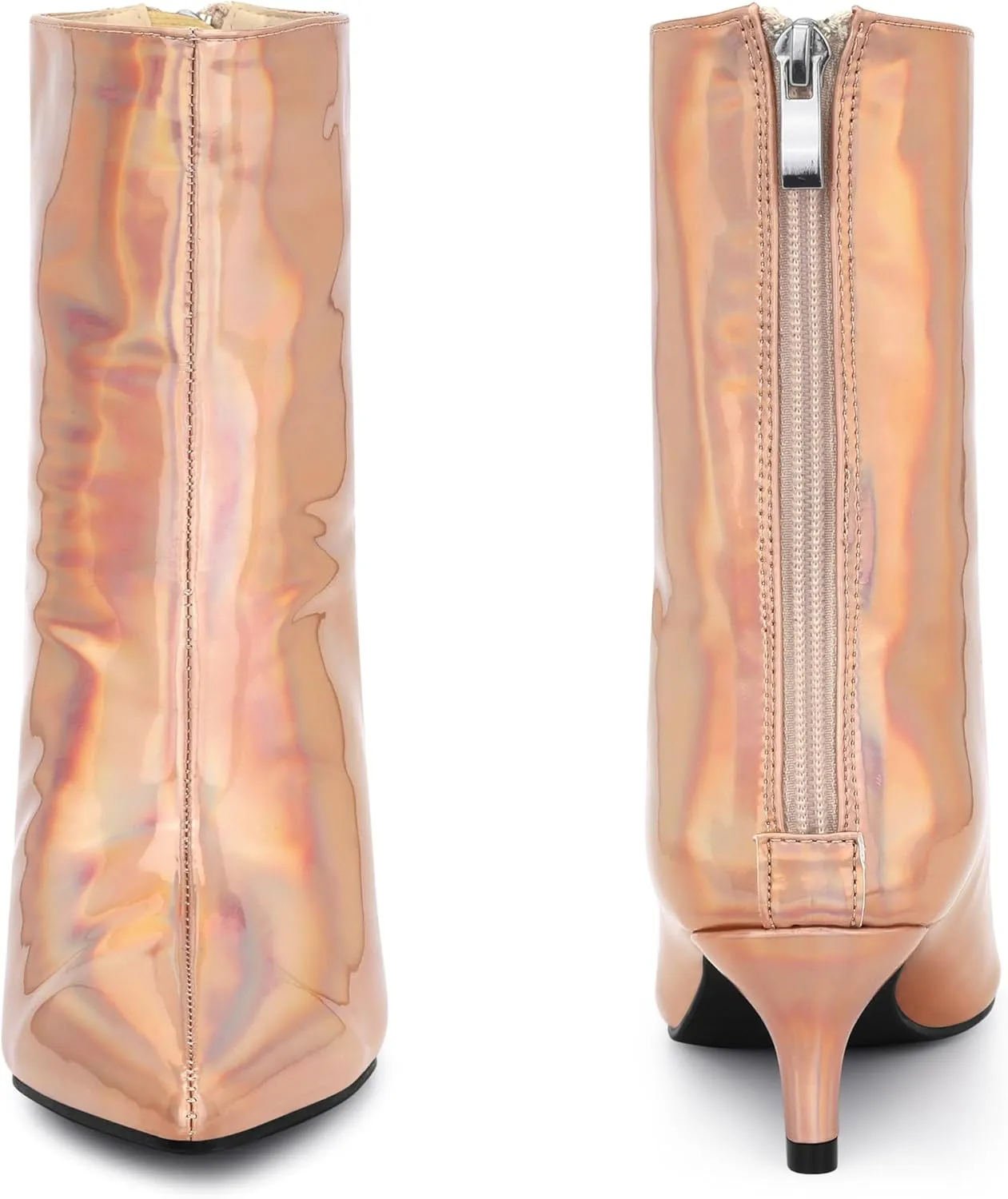 Perphy Metallic Kitten Low Heels Booties Pointed Toe Ankle Boots for Women