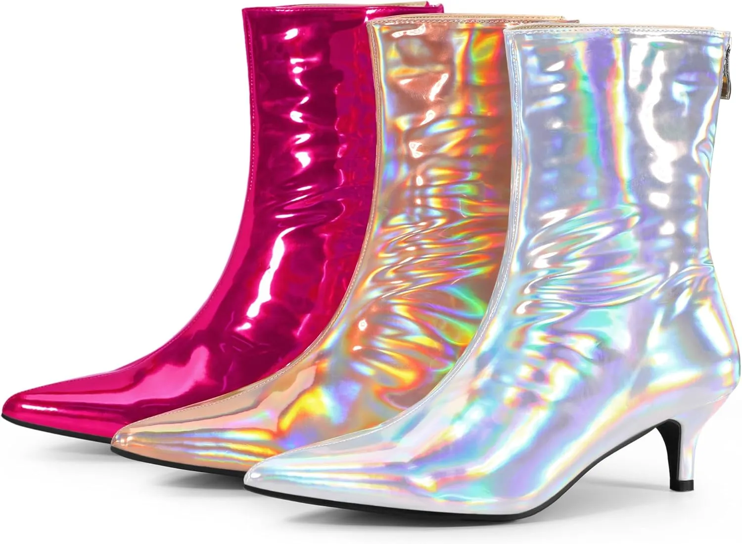 Perphy Metallic Kitten Low Heels Booties Pointed Toe Ankle Boots for Women