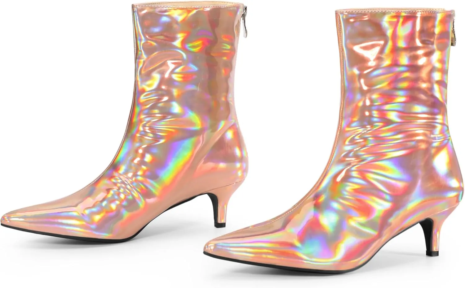 Perphy Metallic Kitten Low Heels Booties Pointed Toe Ankle Boots for Women