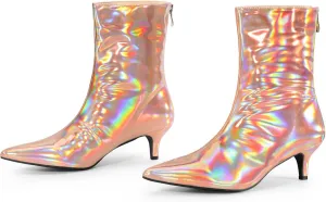 Perphy Metallic Kitten Low Heels Booties Pointed Toe Ankle Boots for Women