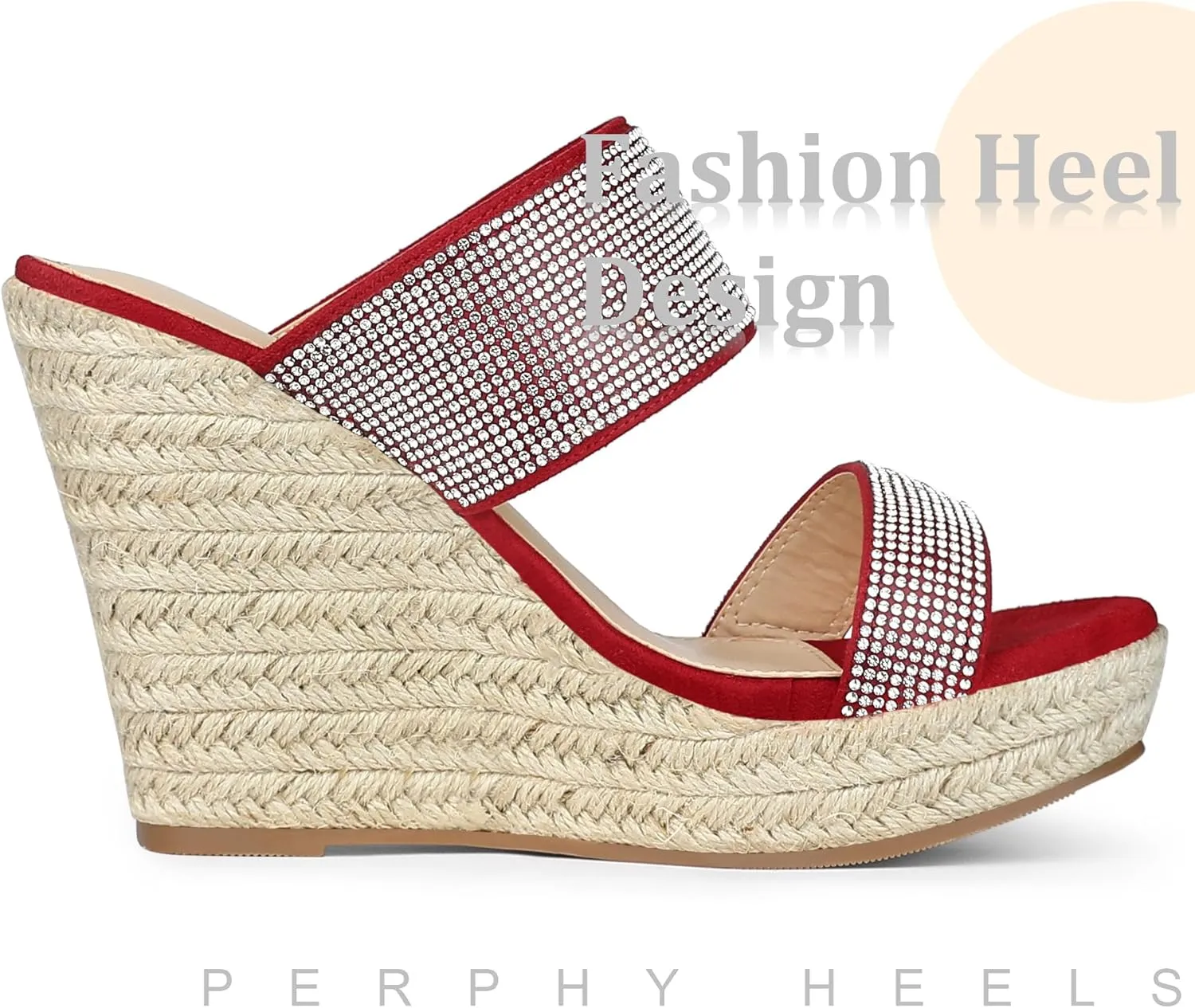 Perphy Platform Rhinestones Dual Strap Espadrille Wedge Sandals for Women