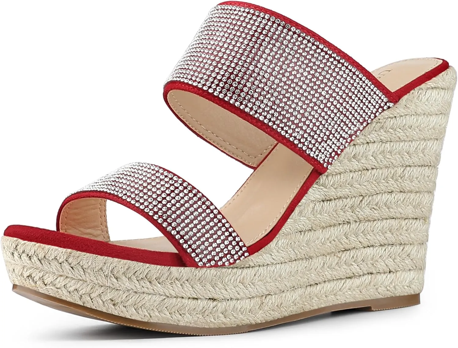 Perphy Platform Rhinestones Dual Strap Espadrille Wedge Sandals for Women