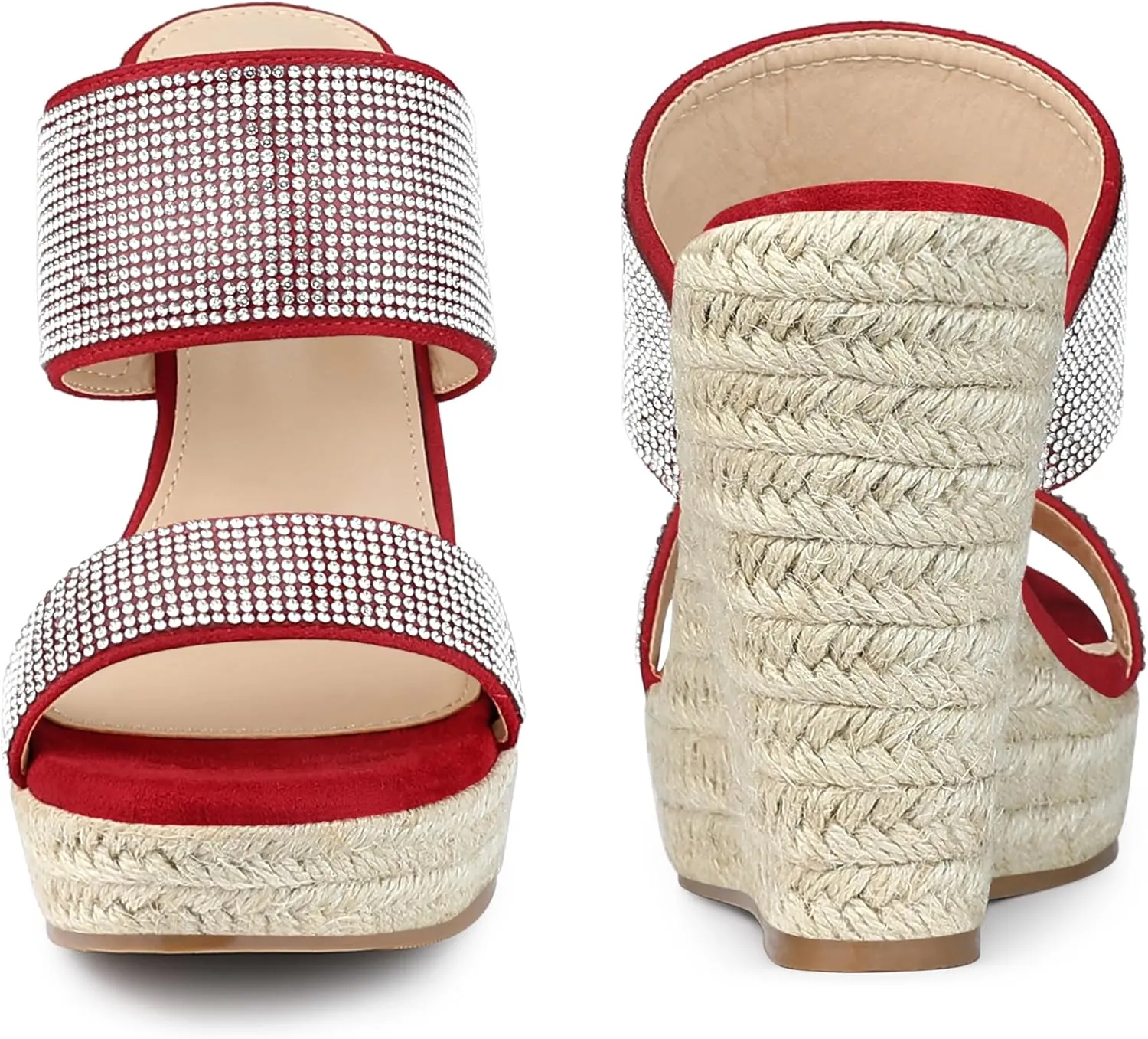 Perphy Platform Rhinestones Dual Strap Espadrille Wedge Sandals for Women