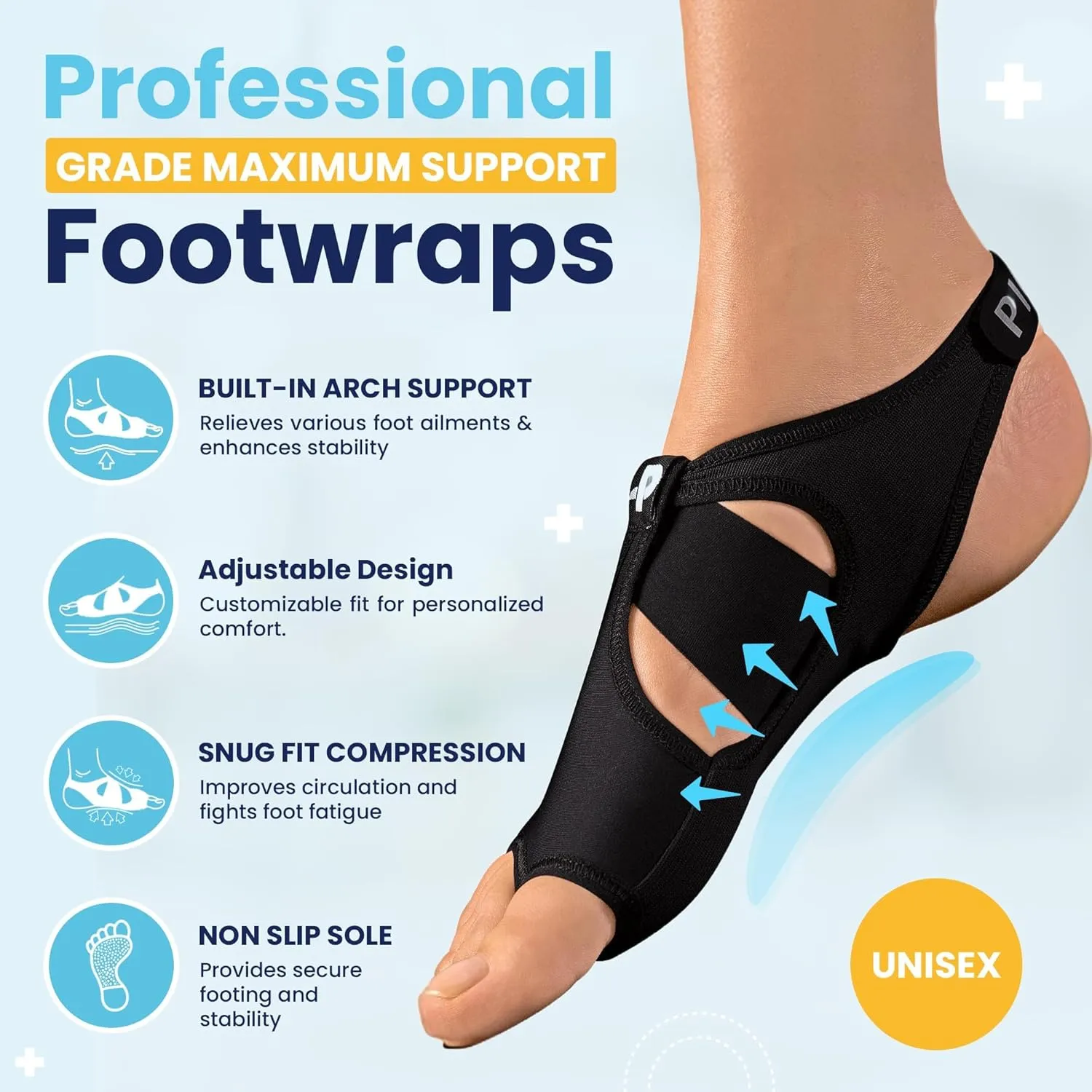 PIGA Wrapz ProMax - Toeless Compression Socks | Plantar Fasciitis Relief | Adjustable Arch Support | Water-Friendly | Unisex Pain Relief & Recovery