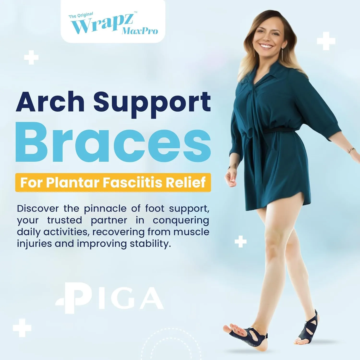 PIGA Wrapz ProMax - Toeless Compression Socks | Plantar Fasciitis Relief | Adjustable Arch Support | Water-Friendly | Unisex Pain Relief & Recovery
