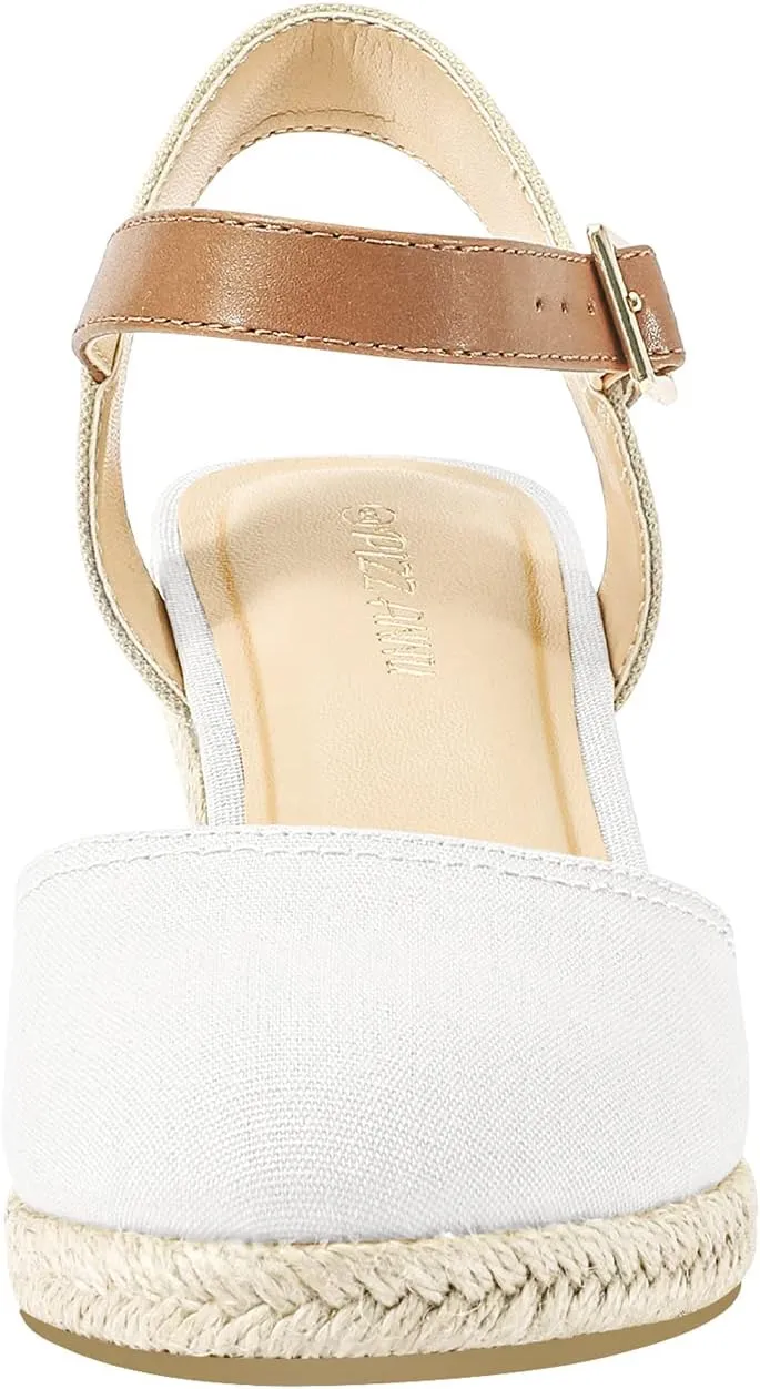 PIZZ ANNU Women's Espadrille Low Wedge Heel Sandals with Buckle Ankle Strap Close Toe Casual Dressy Summer Platform Shoes