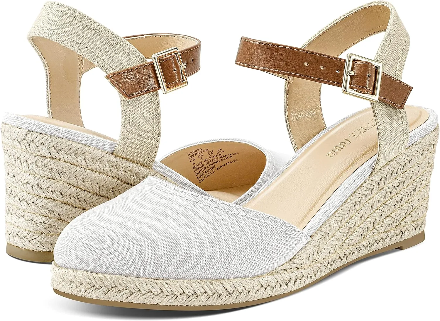 PIZZ ANNU Women's Espadrille Low Wedge Heel Sandals with Buckle Ankle Strap Close Toe Casual Dressy Summer Platform Shoes