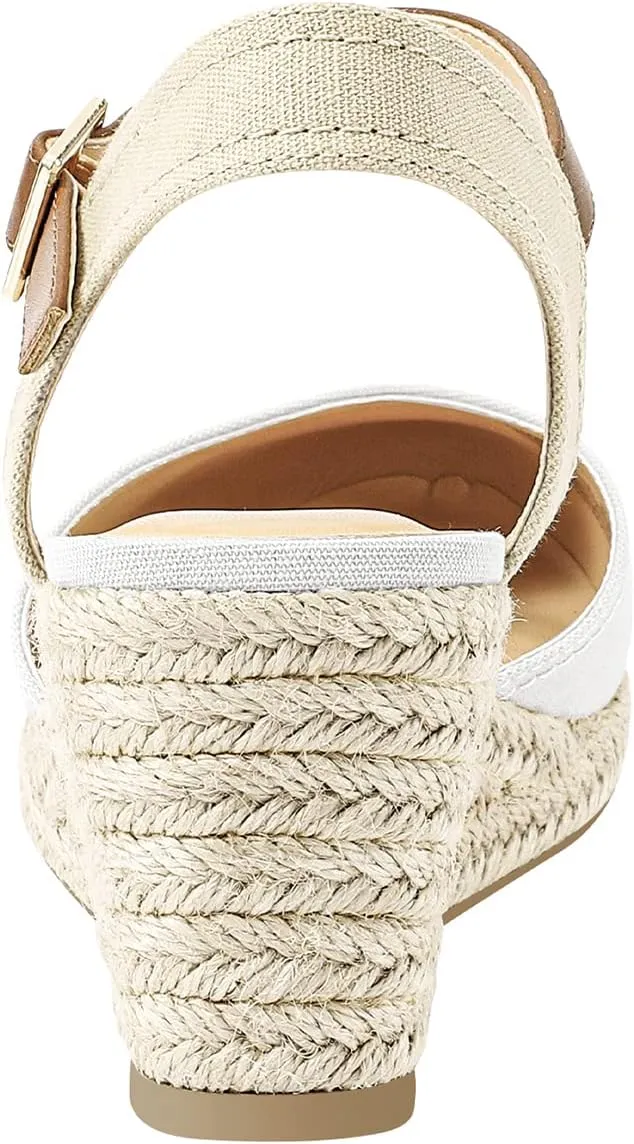 PIZZ ANNU Women's Espadrille Low Wedge Heel Sandals with Buckle Ankle Strap Close Toe Casual Dressy Summer Platform Shoes