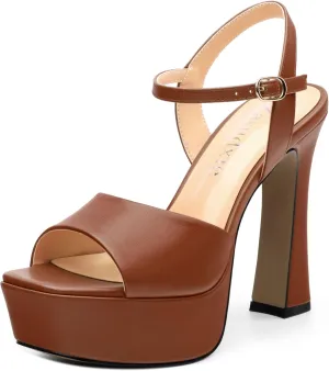 Platform High Heels for Women, Chunky Heels Sandals for Women Comfy Square Open Toe Ankle Strap Stylish Heeled Sandals Party Prom Wedding Dress Pumps Shoes 4.7 Inch