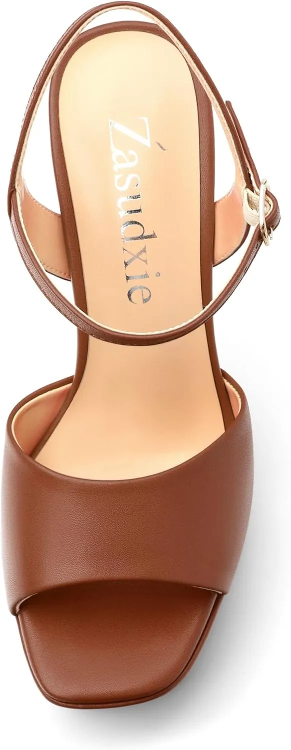 Platform High Heels for Women, Chunky Heels Sandals for Women Comfy Square Open Toe Ankle Strap Stylish Heeled Sandals Party Prom Wedding Dress Pumps Shoes 4.7 Inch