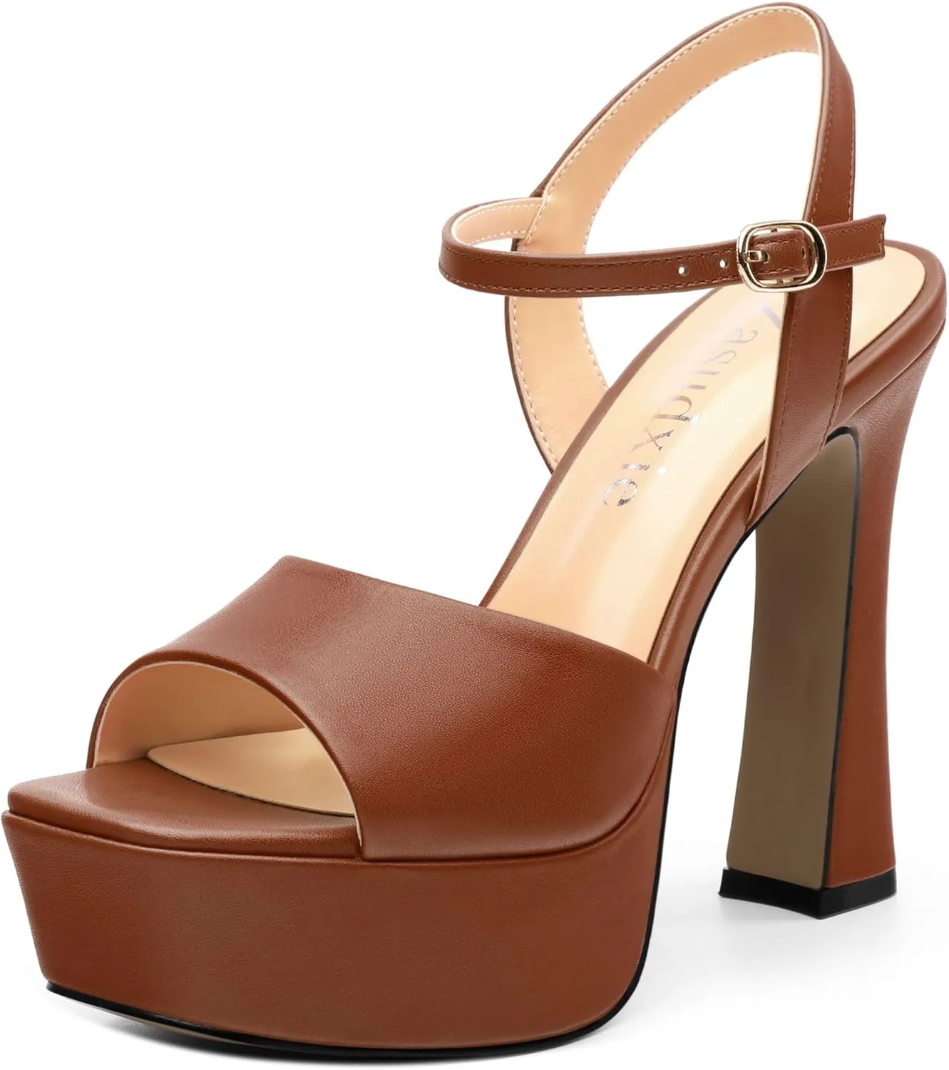 Platform High Heels for Women, Chunky Heels Sandals for Women Comfy Square Open Toe Ankle Strap Stylish Heeled Sandals Party Prom Wedding Dress Pumps Shoes 4.7 Inch