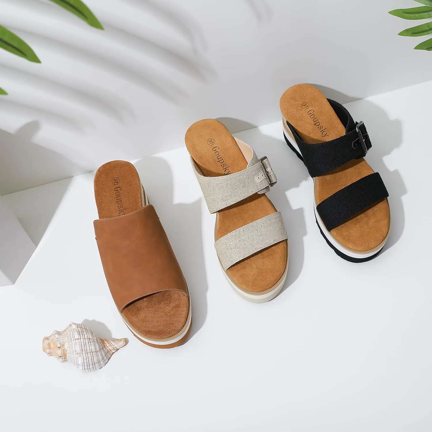 Platform Sandals Espadrilles Mules for Women Wedge Open Toe Slip On Sandals Raffia Womens Sandals Shoes for Summer Vacation Beach Casual