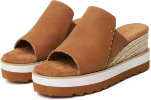 Platform Sandals Espadrilles Mules for Women Wedge Open Toe Slip On Sandals Raffia Womens Sandals Shoes for Summer Vacation Beach Casual