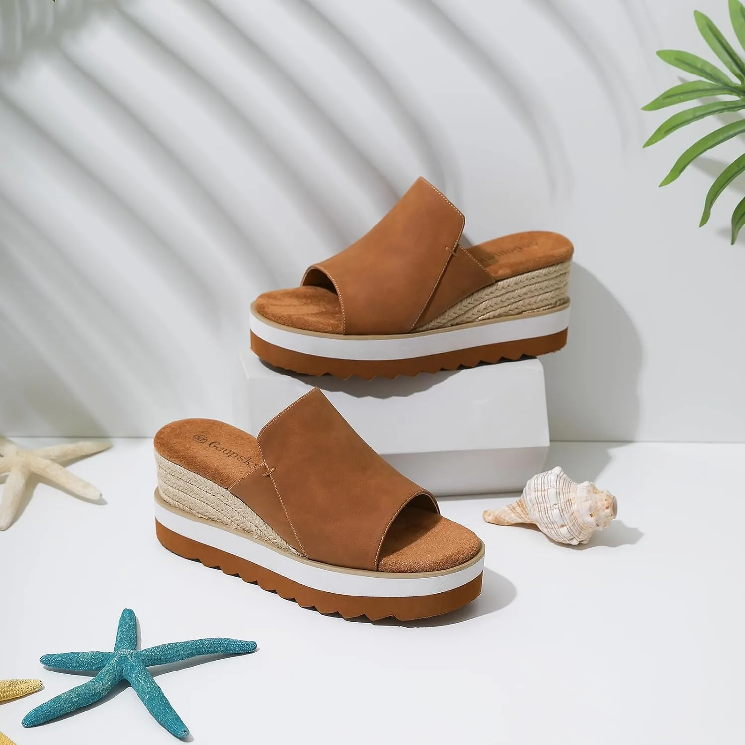 Platform Sandals Espadrilles Mules for Women Wedge Open Toe Slip On Sandals Raffia Womens Sandals Shoes for Summer Vacation Beach Casual