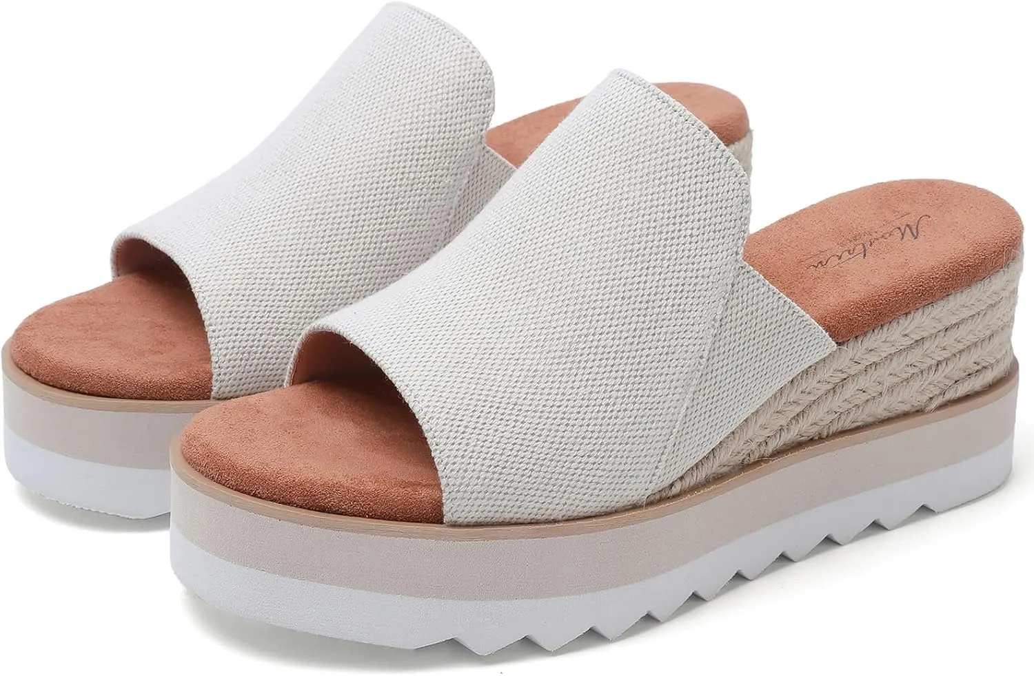 Platform Sandals Espadrilles Mules for Women Wedge Open Toe Slip On Sandals Raffia Womens Sandals Shoes for Summer Vacation Beach Casual
