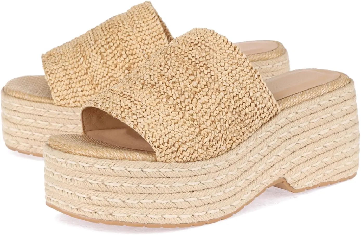 Platform Sandals Women Slip On Wedge Espadrilles for Women Slides Raffia Open Toe Comfort Summer Beach Sandals Bohemian Outdoor Footwear