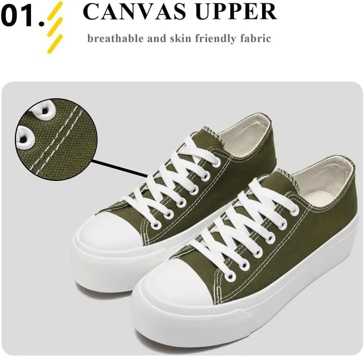 Platform Sneakers for Women Men Low Top Canvas Shoes for Women Classic Lace Up Canvas Platform Shoes Casual Tennis Walking Sneakers