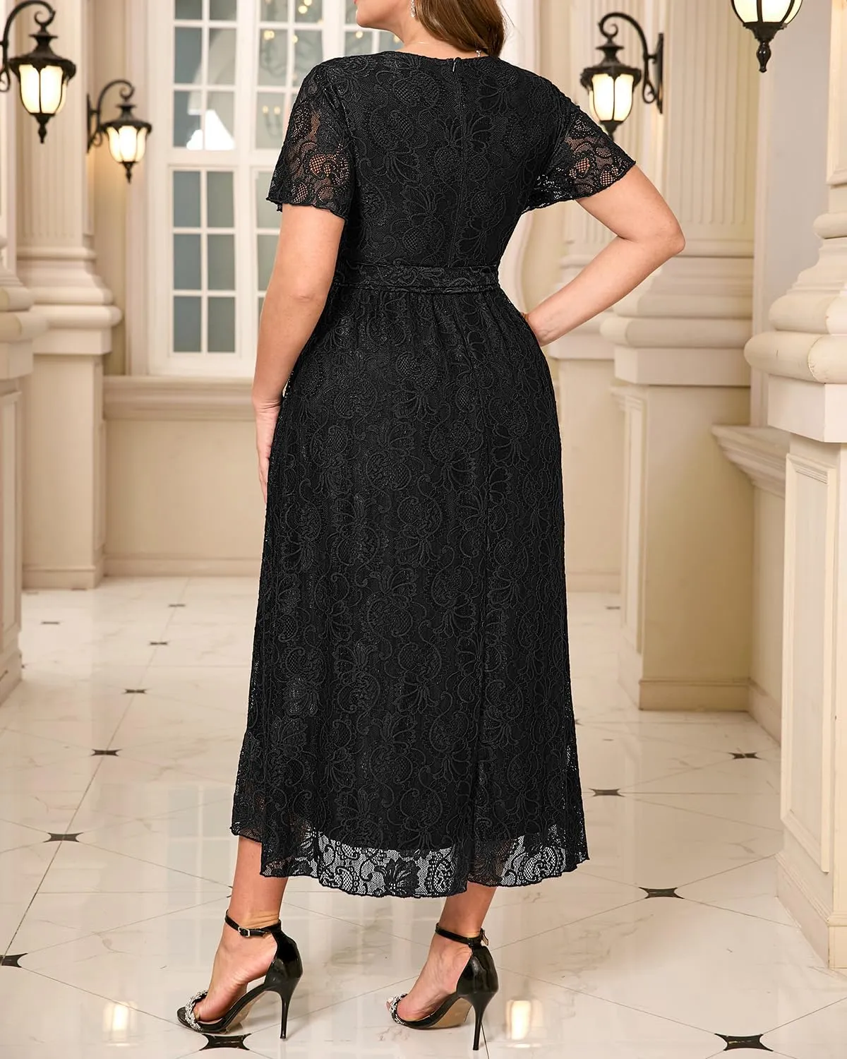 Plus Size Dresses Wedding Guest - Formal Cocktail Party Long Lace High Low Wrap V Neck Dress