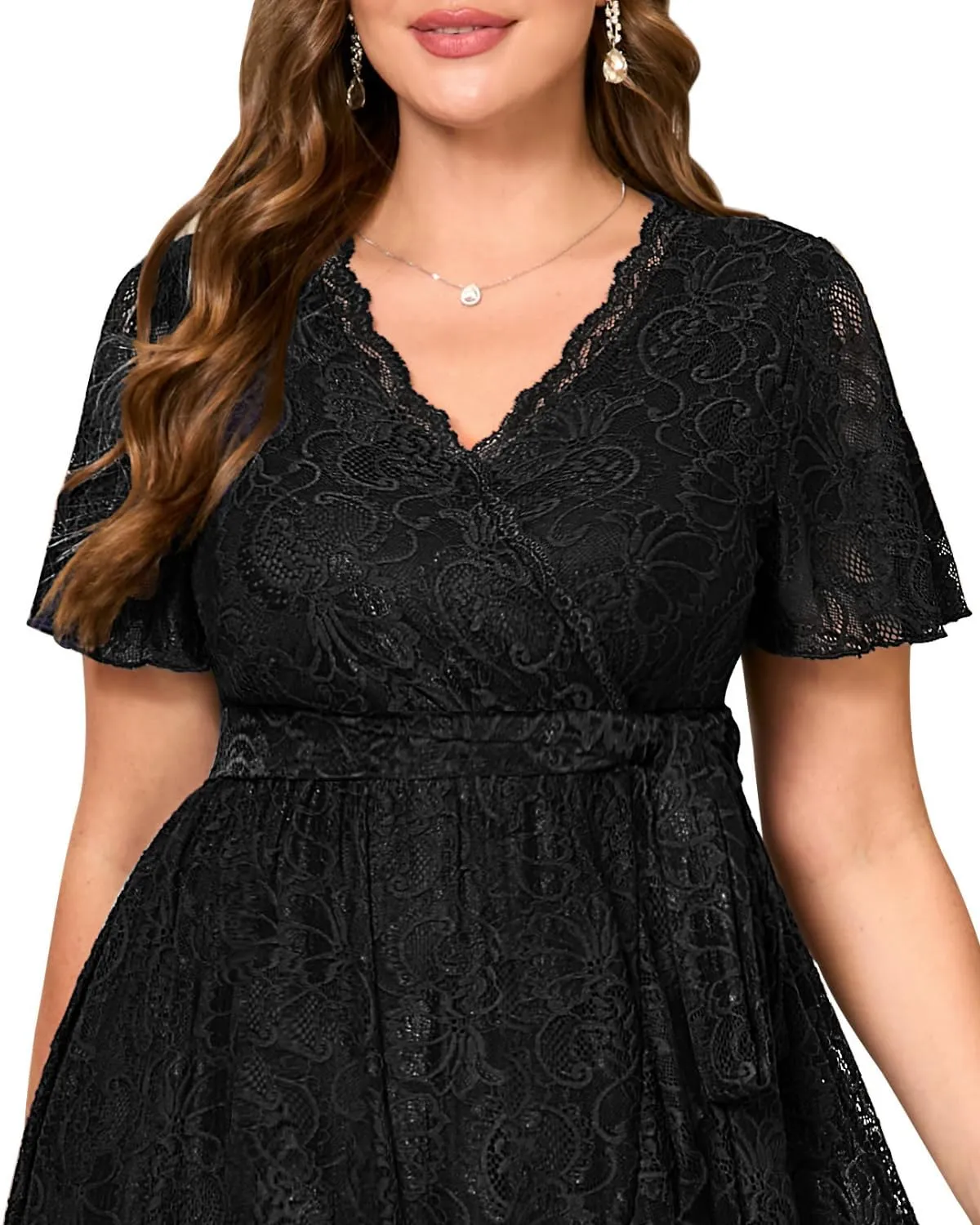 Plus Size Dresses Wedding Guest - Formal Cocktail Party Long Lace High Low Wrap V Neck Dress