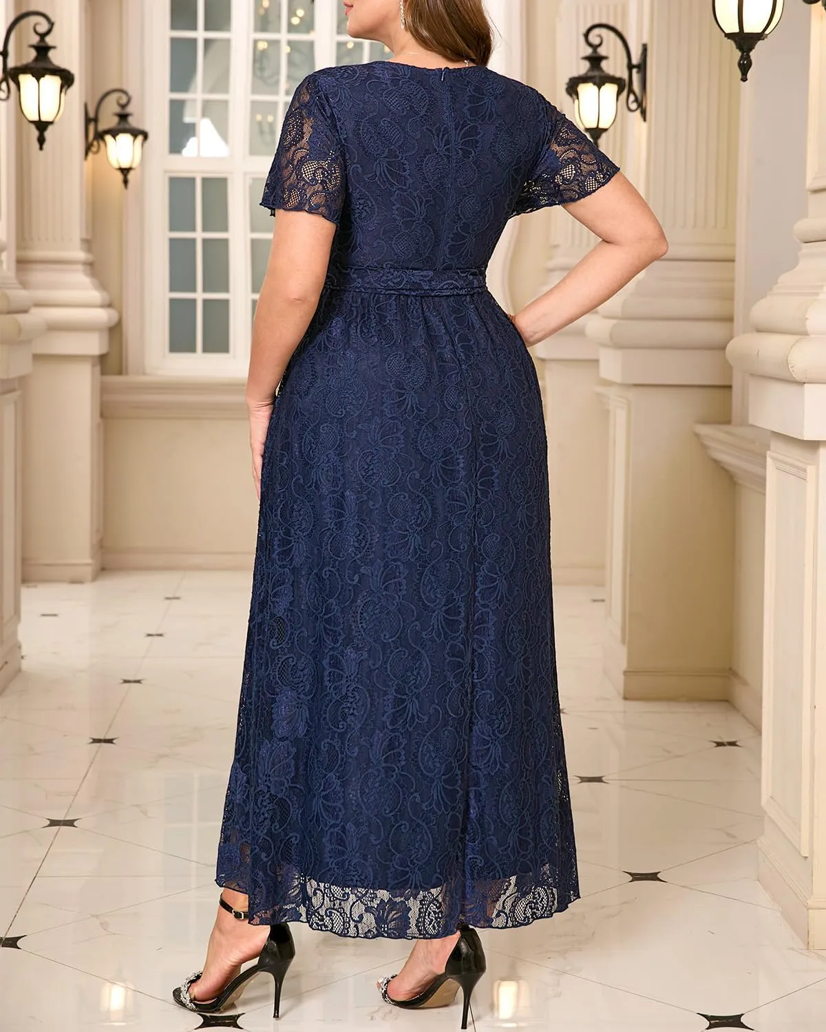 Plus Size Dresses Wedding Guest - Formal Cocktail Party Long Lace High Low Wrap V Neck Dress