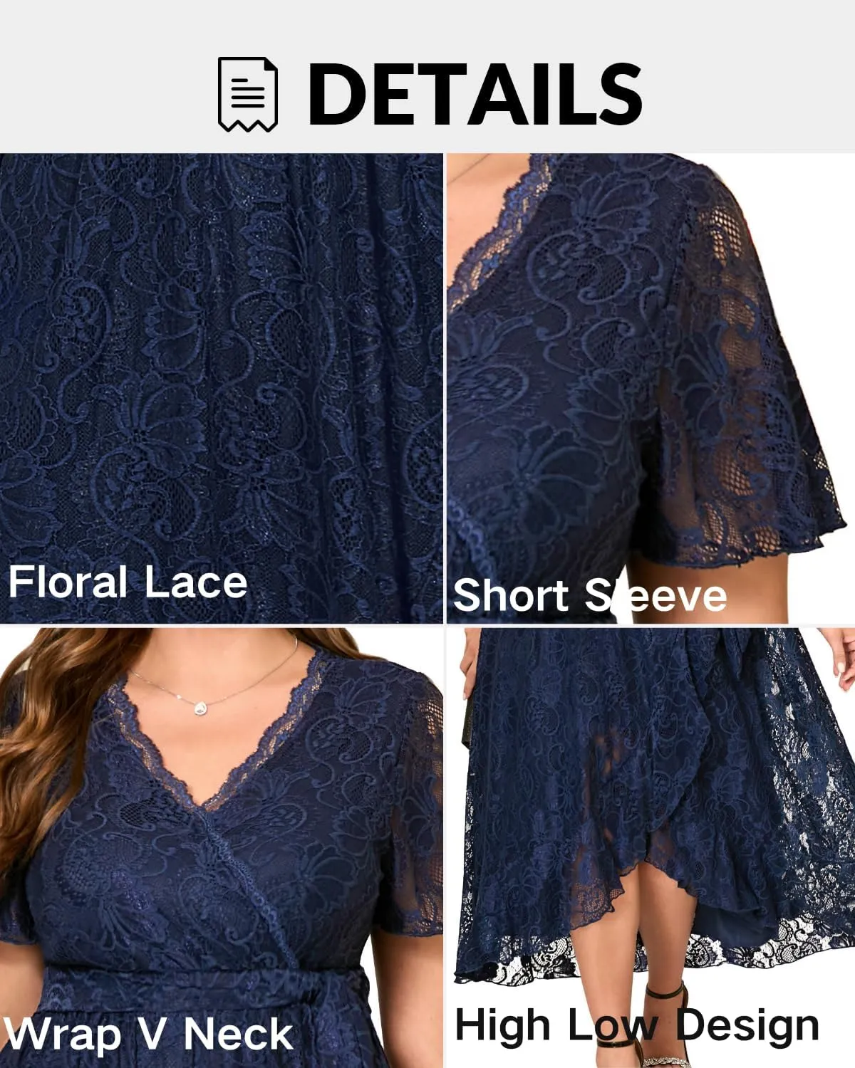 Plus Size Dresses Wedding Guest - Formal Cocktail Party Long Lace High Low Wrap V Neck Dress