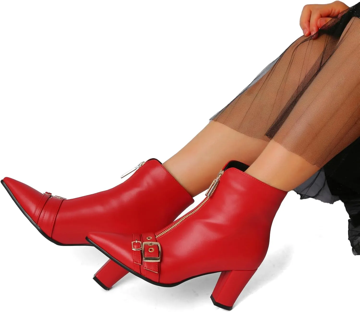 Pointed Toe Kitten Heel Boots For Women Black Booties For Women Rivets Ankle Boot Fashion Shoes