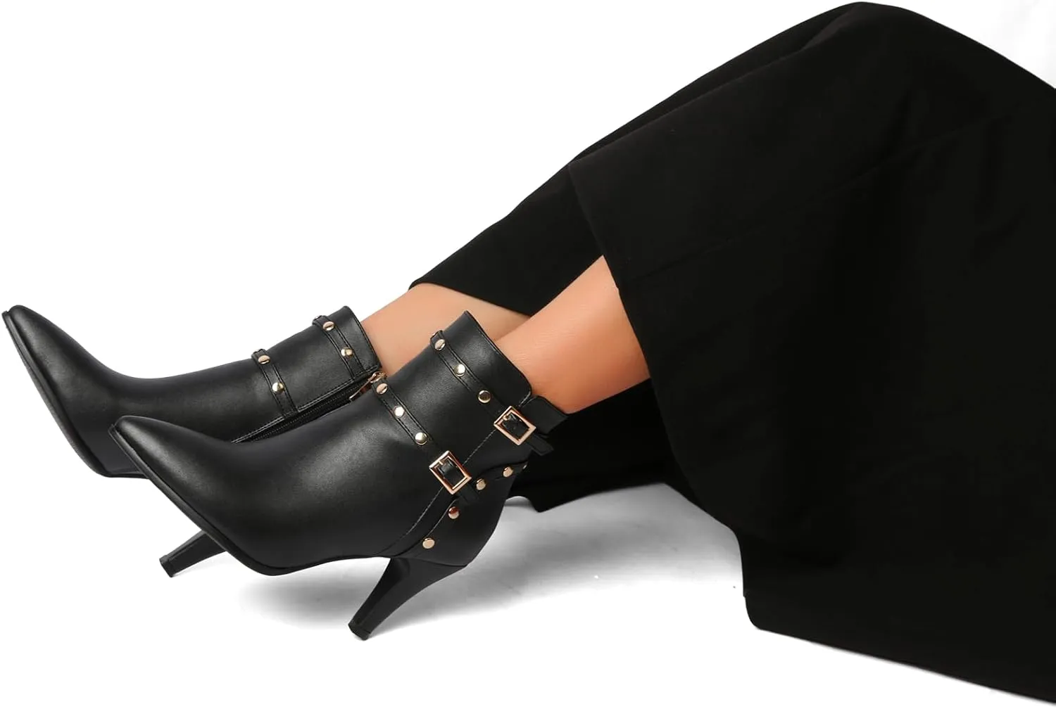 Pointed Toe Kitten Heel Boots For Women Black Booties For Women Rivets Ankle Boot Fashion Shoes