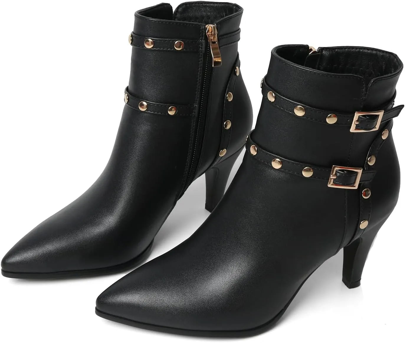 Pointed Toe Kitten Heel Boots For Women Black Booties For Women Rivets Ankle Boot Fashion Shoes