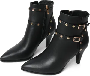 Pointed Toe Kitten Heel Boots For Women Black Booties For Women Rivets Ankle Boot Fashion Shoes
