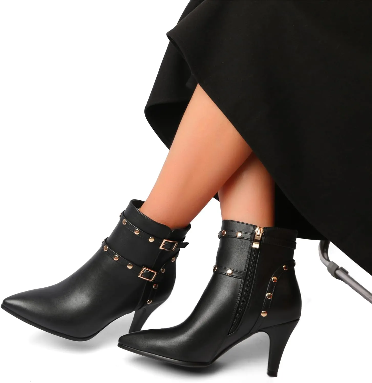 Pointed Toe Kitten Heel Boots For Women Black Booties For Women Rivets Ankle Boot Fashion Shoes