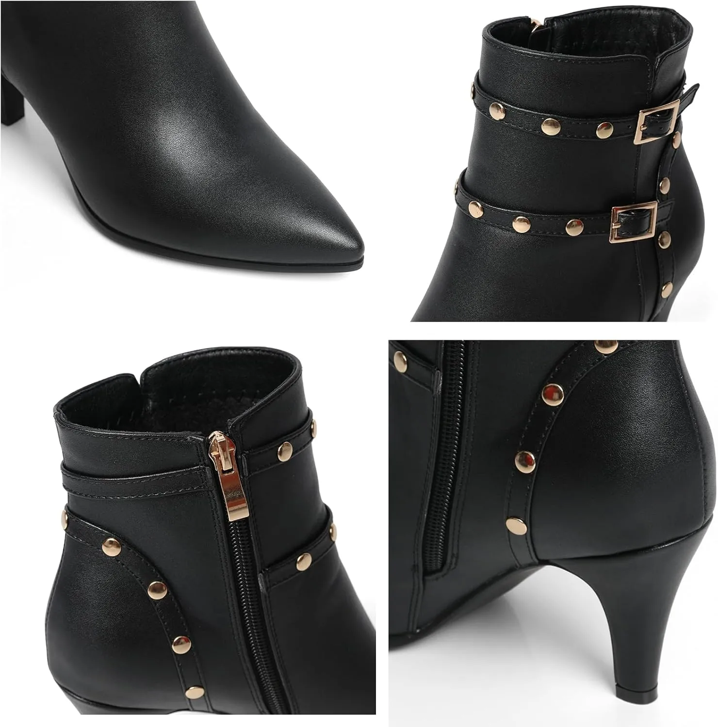Pointed Toe Kitten Heel Boots For Women Black Booties For Women Rivets Ankle Boot Fashion Shoes