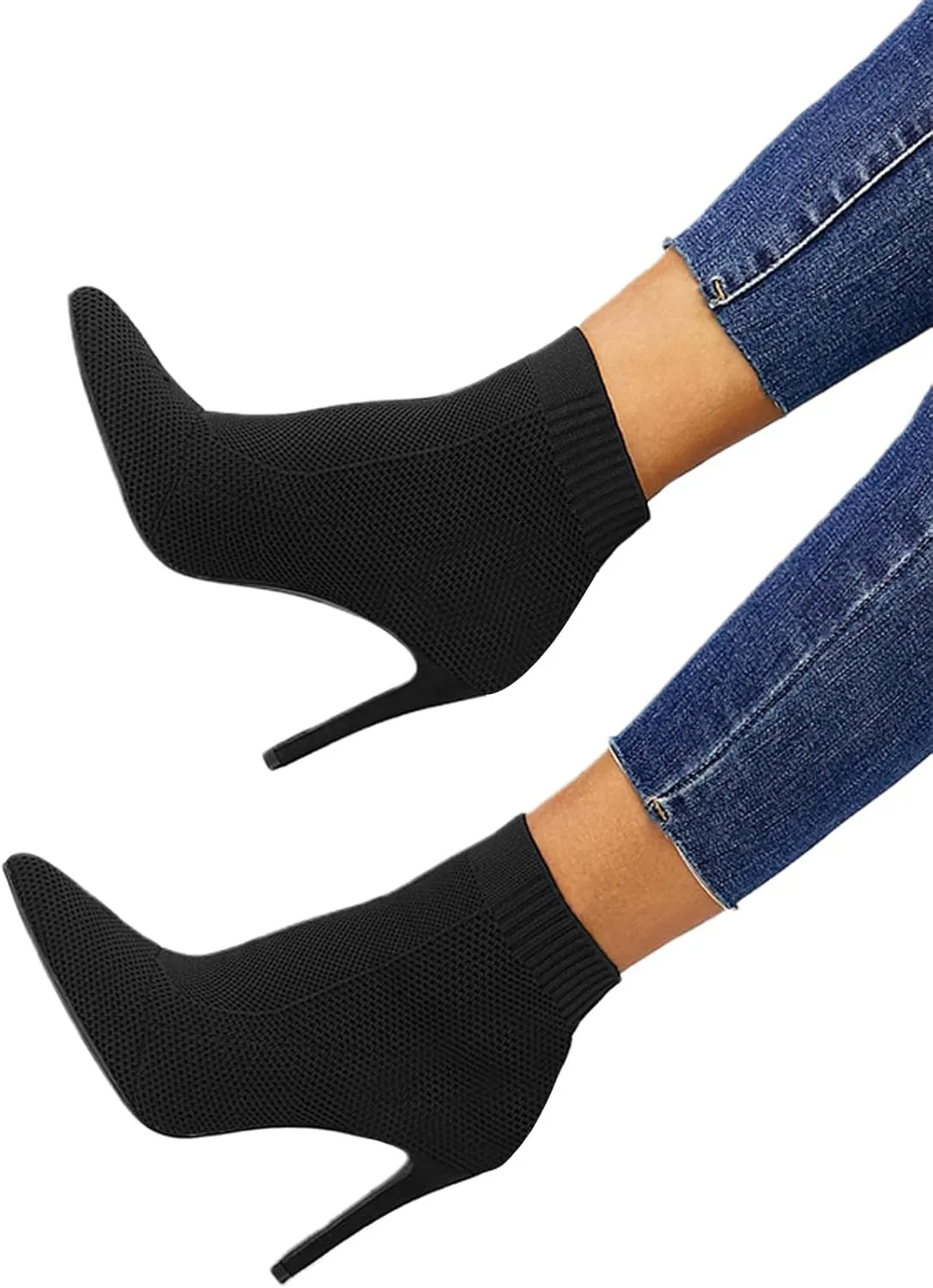 Pointed Toe Stiletto Ankle Boots for Women Trendy 4 in High Heel Sock booties