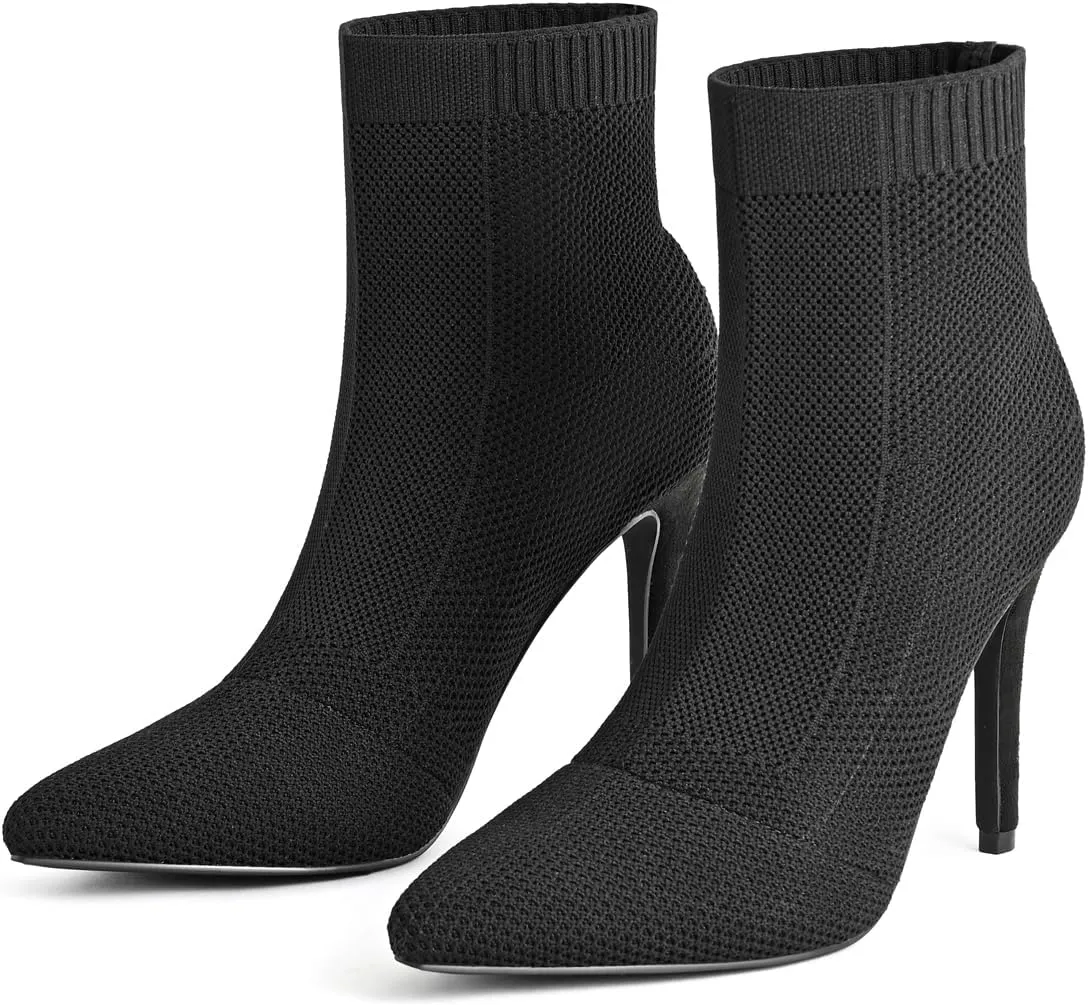 Pointed Toe Stiletto Ankle Boots for Women Trendy 4 in High Heel Sock booties