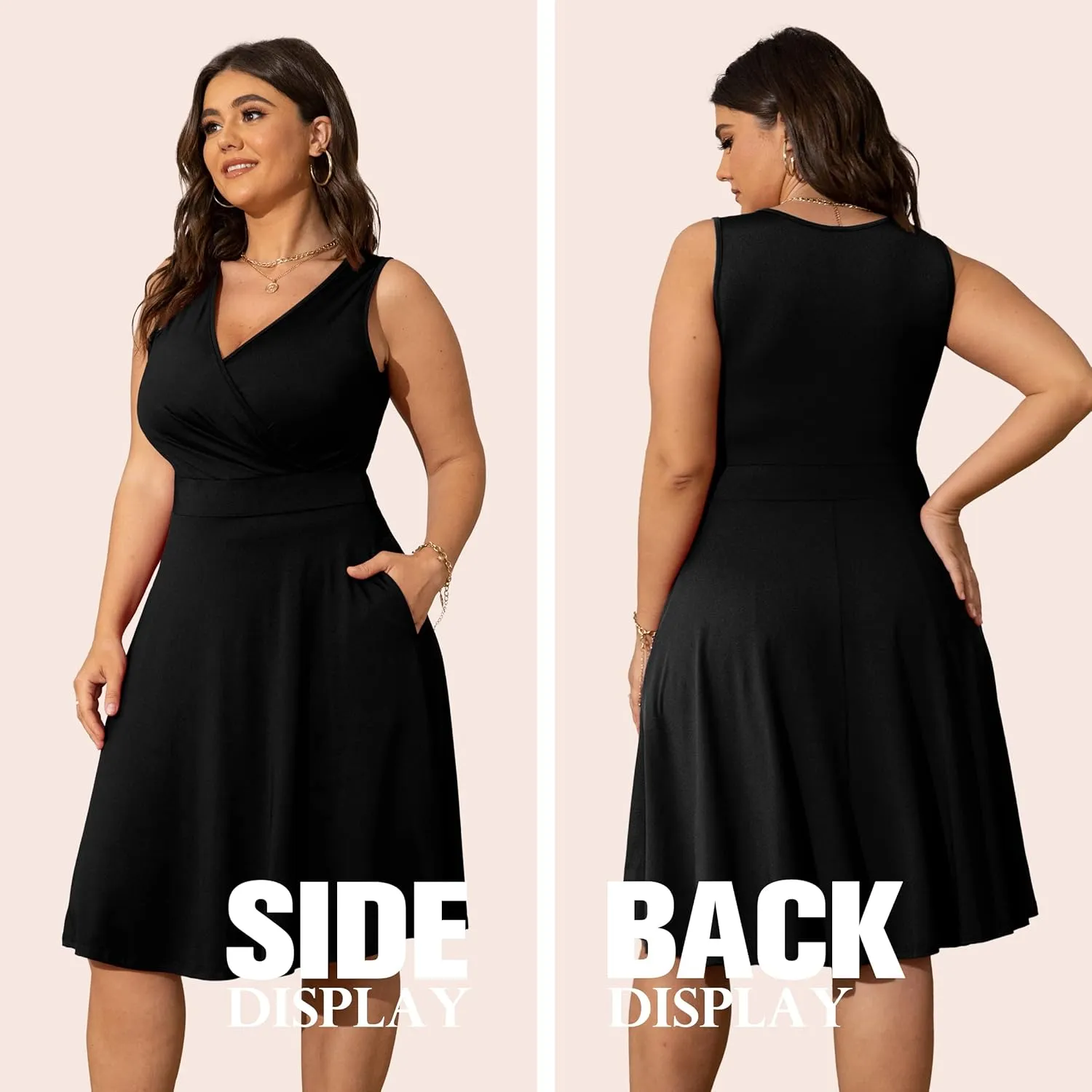 POSESHE Womens Plus Size Dresses Sleeveless Wrap V-Neck Sundress Casual Summer Wedding Guest Cocktail Dress with Pockets