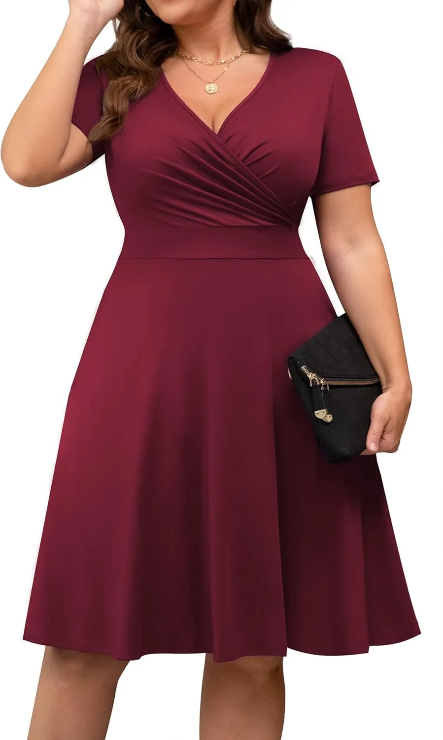 POSESHE Womens Plus Size Dresses Summer Short Sleeve Wrap V-Neck Sundress Casual Wedding Guest Cocktail Dress with Pockets