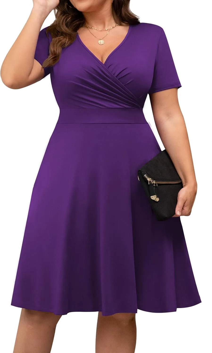 POSESHE Womens Plus Size Dresses Summer Short Sleeve Wrap V-Neck Sundress Casual Wedding Guest Cocktail Dress with Pockets