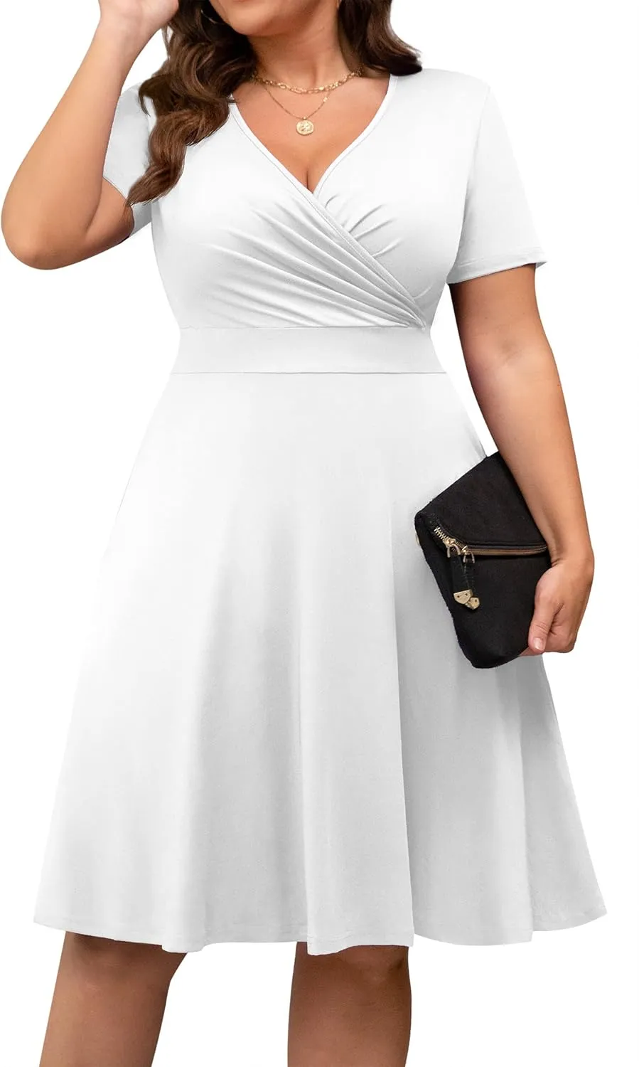 POSESHE Womens Plus Size Dresses Summer Short Sleeve Wrap V-Neck Sundress Casual Wedding Guest Cocktail Dress with Pockets