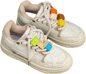 Premium Leather Y2K Retro Star Pattern Sneakers for Casual Wear with Comfortable Fit and Non-Slip Sole