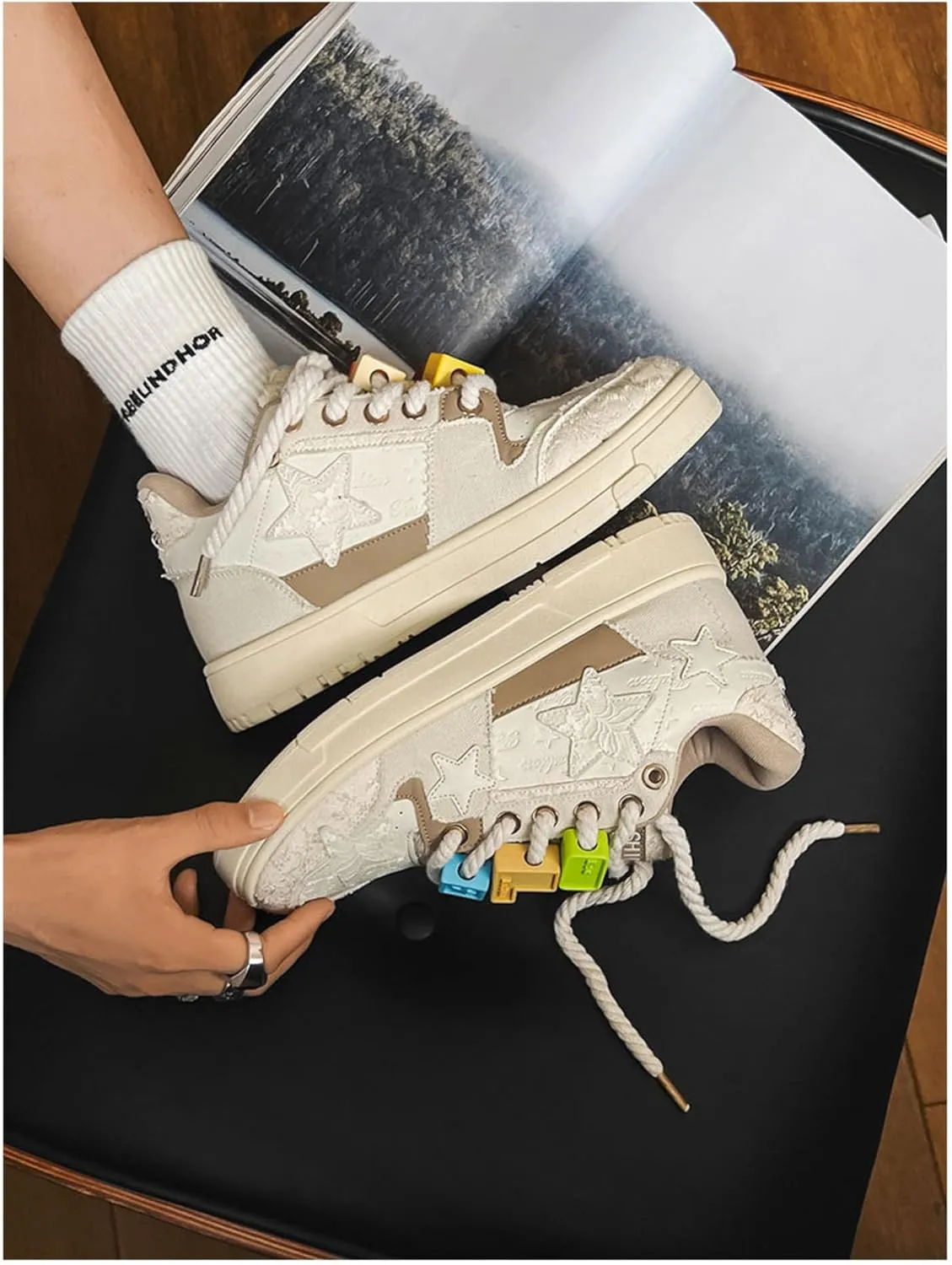 Premium Leather Y2K Retro Star Pattern Sneakers for Casual Wear with Comfortable Fit and Non-Slip Sole