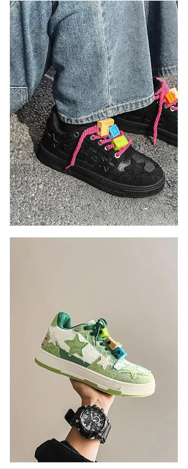 Premium Leather Y2K Retro Star Pattern Sneakers for Casual Wear with Comfortable Fit and Non-Slip Sole