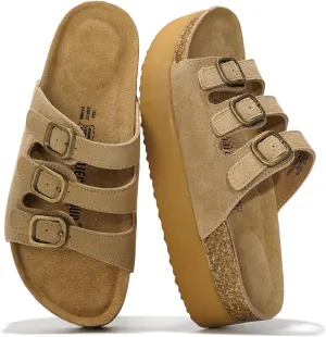Project Cloud Genuine Suede Platform Sandals Women Footwear - Comfortable Wedges with Memory Foam Insole - Non Slip 3-Strap Summer Sandals for Women 2025 (Dyan)