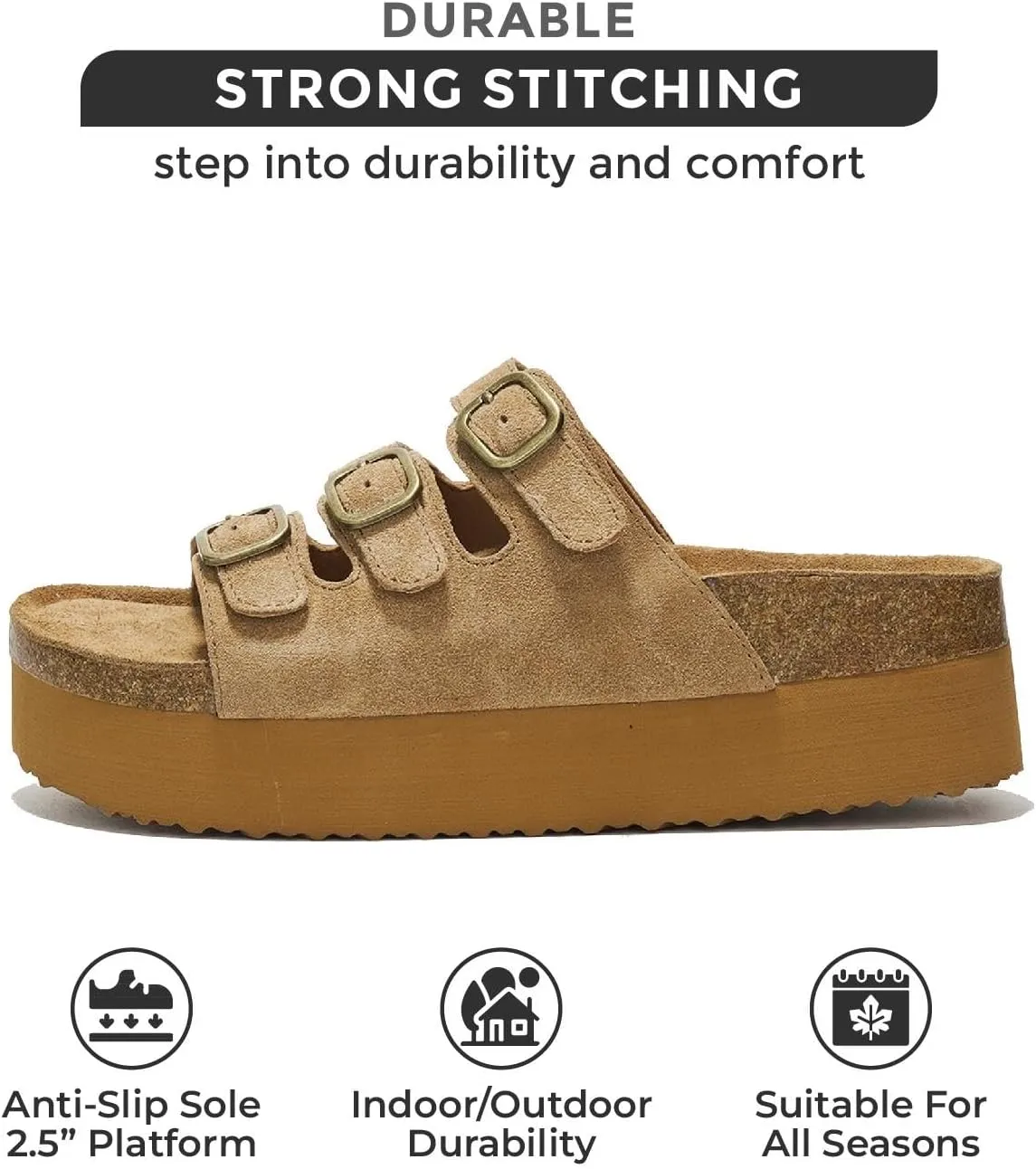 Project Cloud Genuine Suede Platform Sandals Women Footwear - Comfortable Wedges with Memory Foam Insole - Non Slip 3-Strap Summer Sandals for Women 2025 (Dyan)