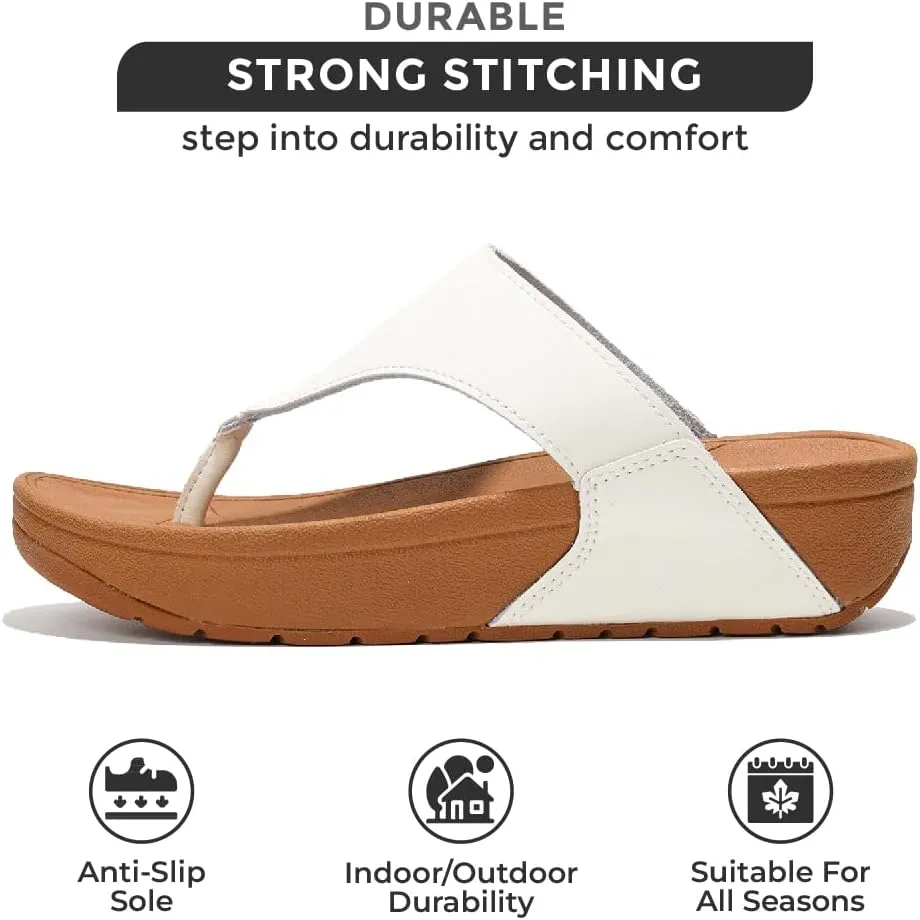 Project Cloud Womens Thong Comfortable Memory Foam Platform Sandals & Flip flops Non Slip Footwear, Leather Sandals for Women 2025 (Arlee)